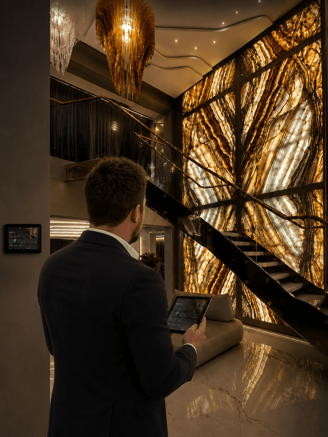 David Morel reviewing a luxury home technology installation discreetly on site