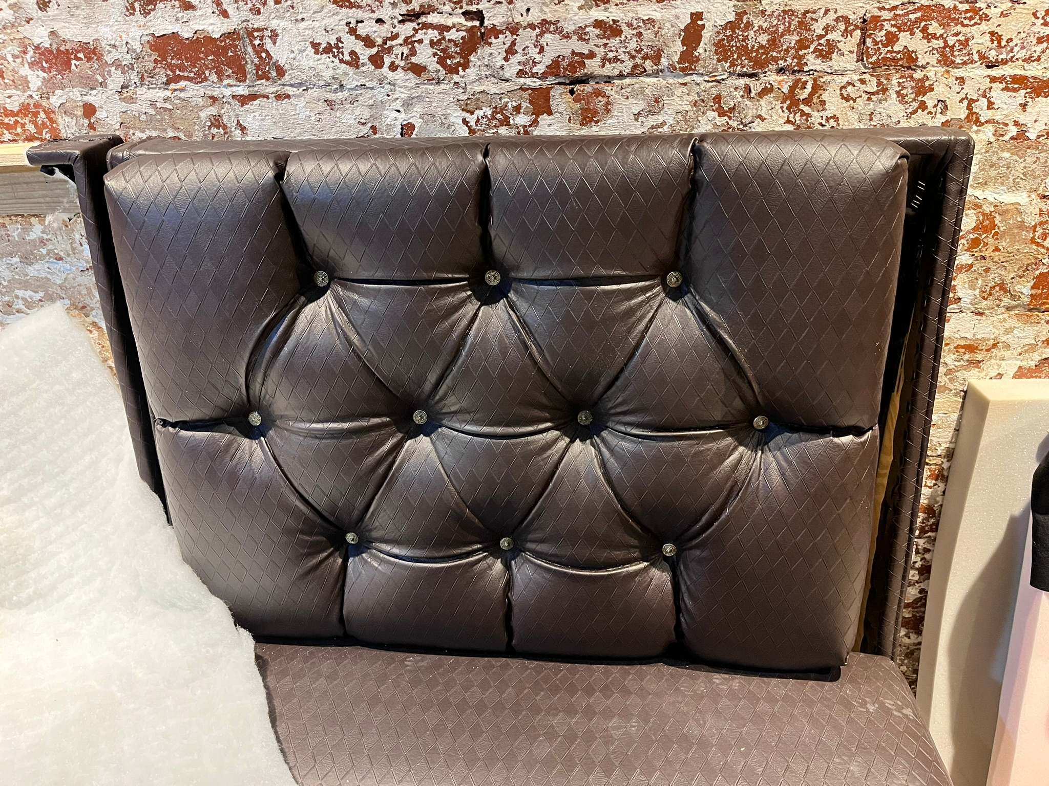 DG Technologies heritage entertainment room build detail: Diamond Pattern Couch Upholstery
