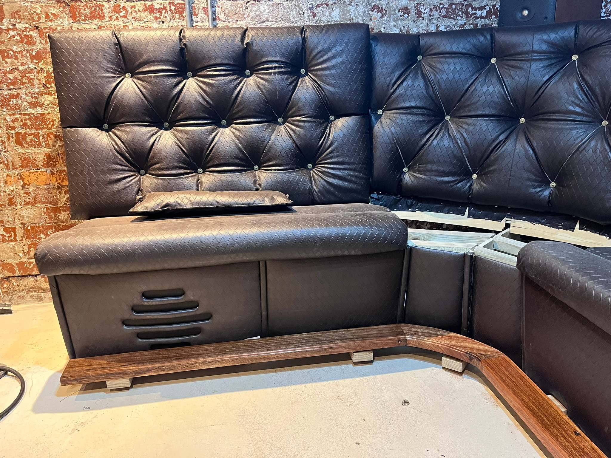 DG Technologies heritage entertainment room build detail: Custom Couch Taking Shape