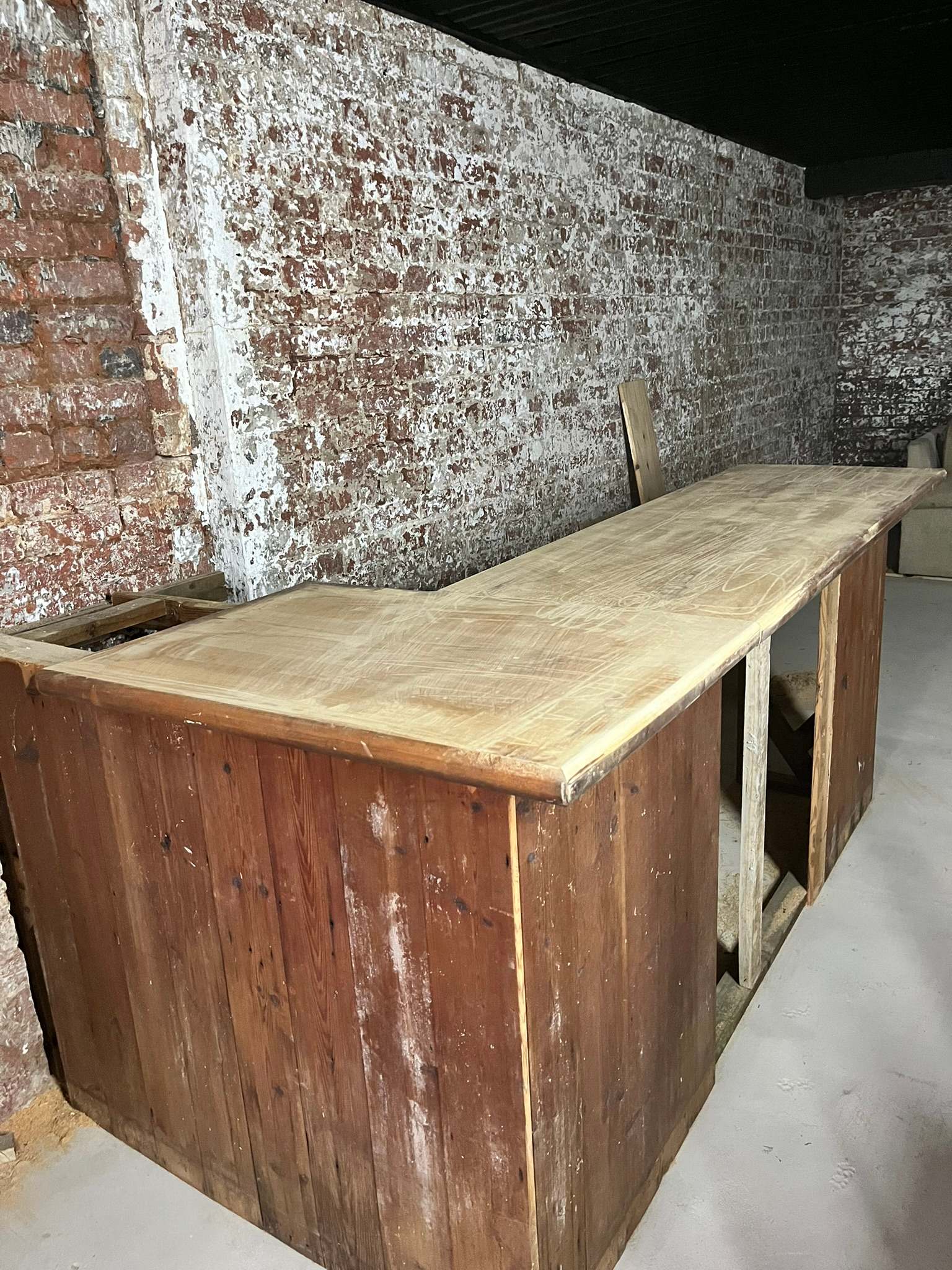 DG Technologies heritage entertainment room build detail: Reclaimed Douglas Fir Bar Sides Going In