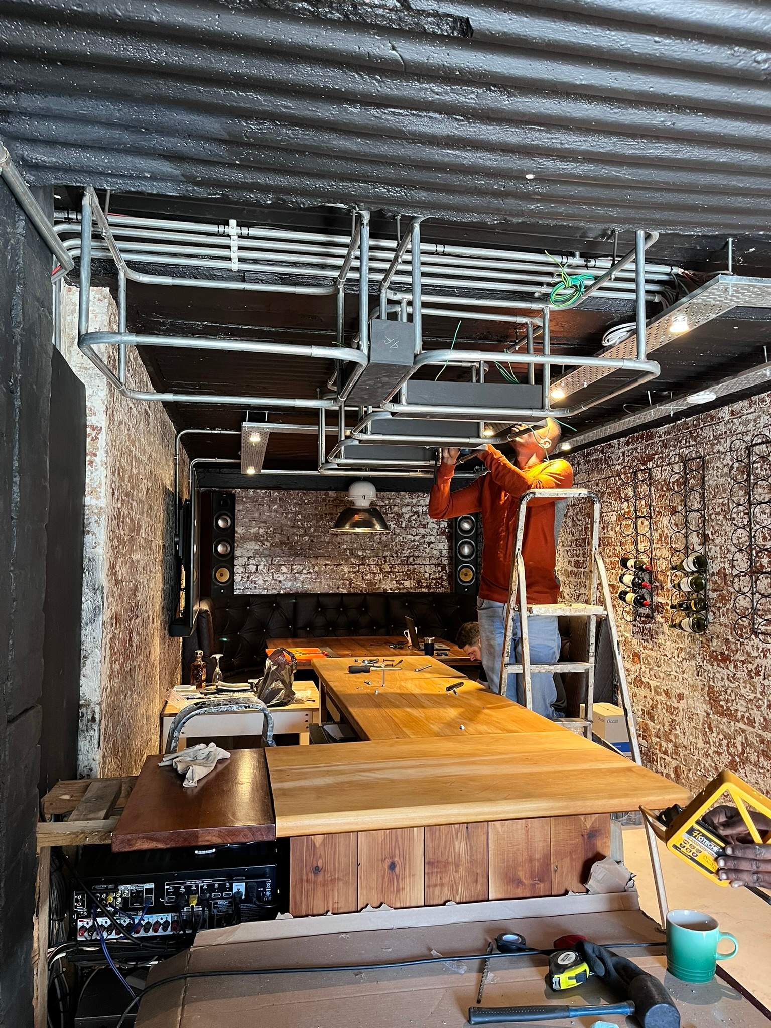 AV rack wiring in progress during a DG Technologies entertainment room build