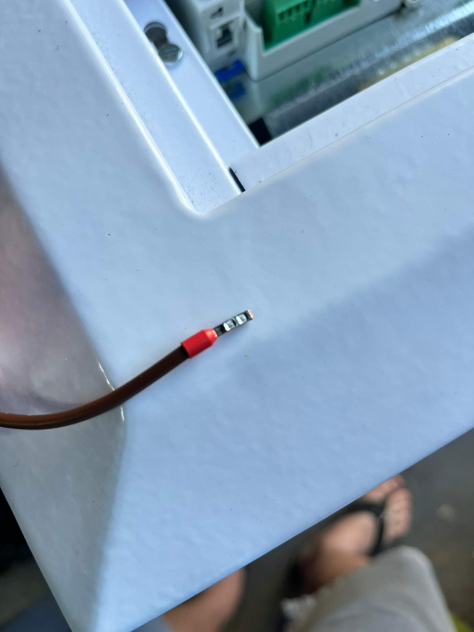RJ45 cable termination detail during rack wiring
