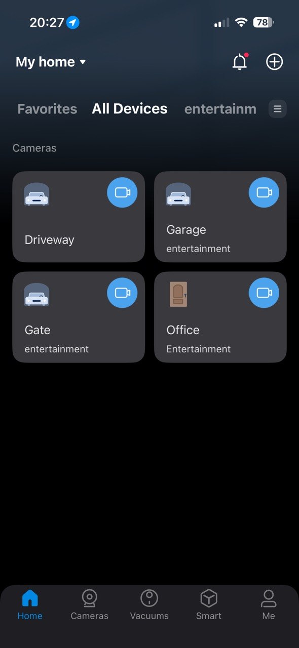 Tapo app camera view and event controls on Android