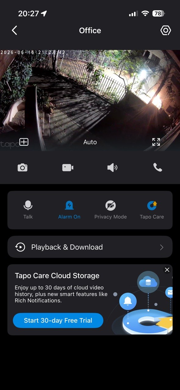 Tapo app playback timeline and identifiable camera footage