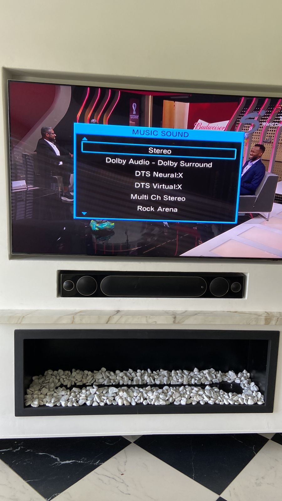 Tv on wall recessed centre speaker