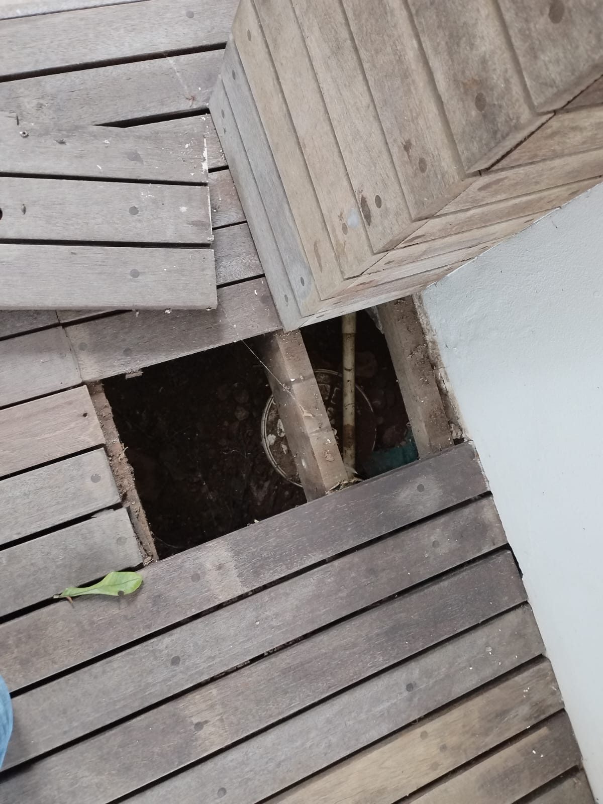 Tiny hole we have to climb into deck area client in virginia
