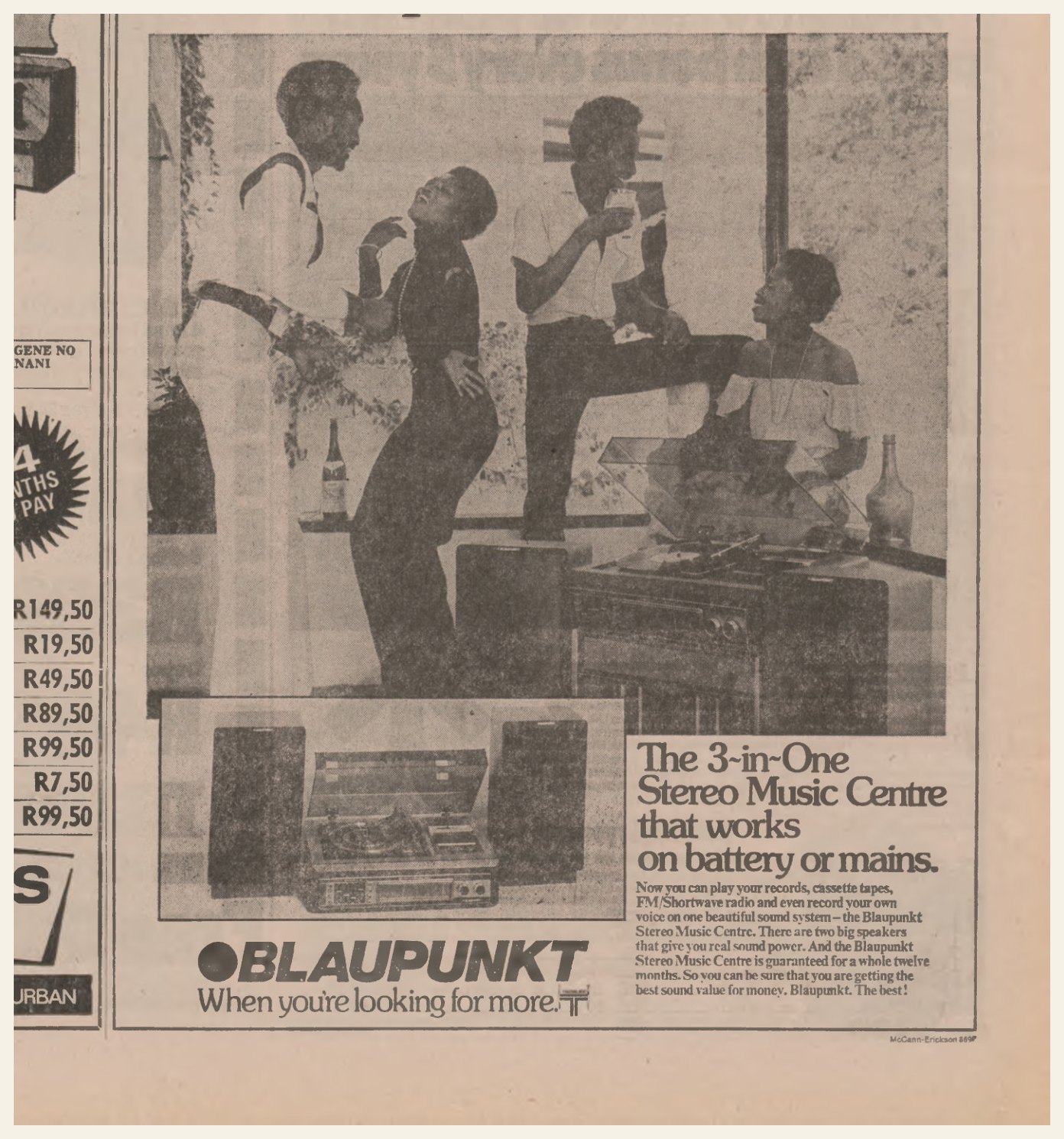 Historical Blaupunkt stereo music centre advert from Ilanga in 1978