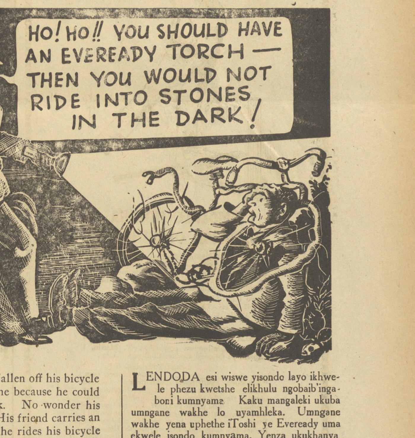 Historical 1937 Ilanga Eveready electric torch advert about seeing in the dark