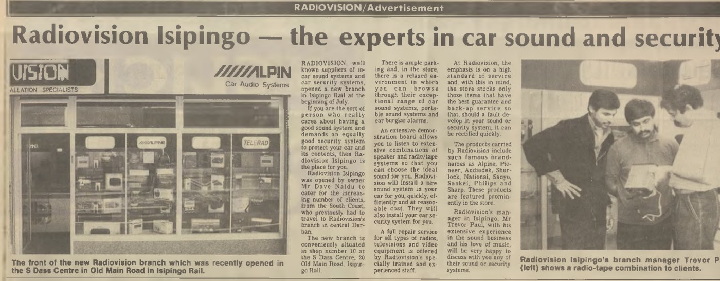 Historical 1990 Ilanga RadioVision advert about car sound and security